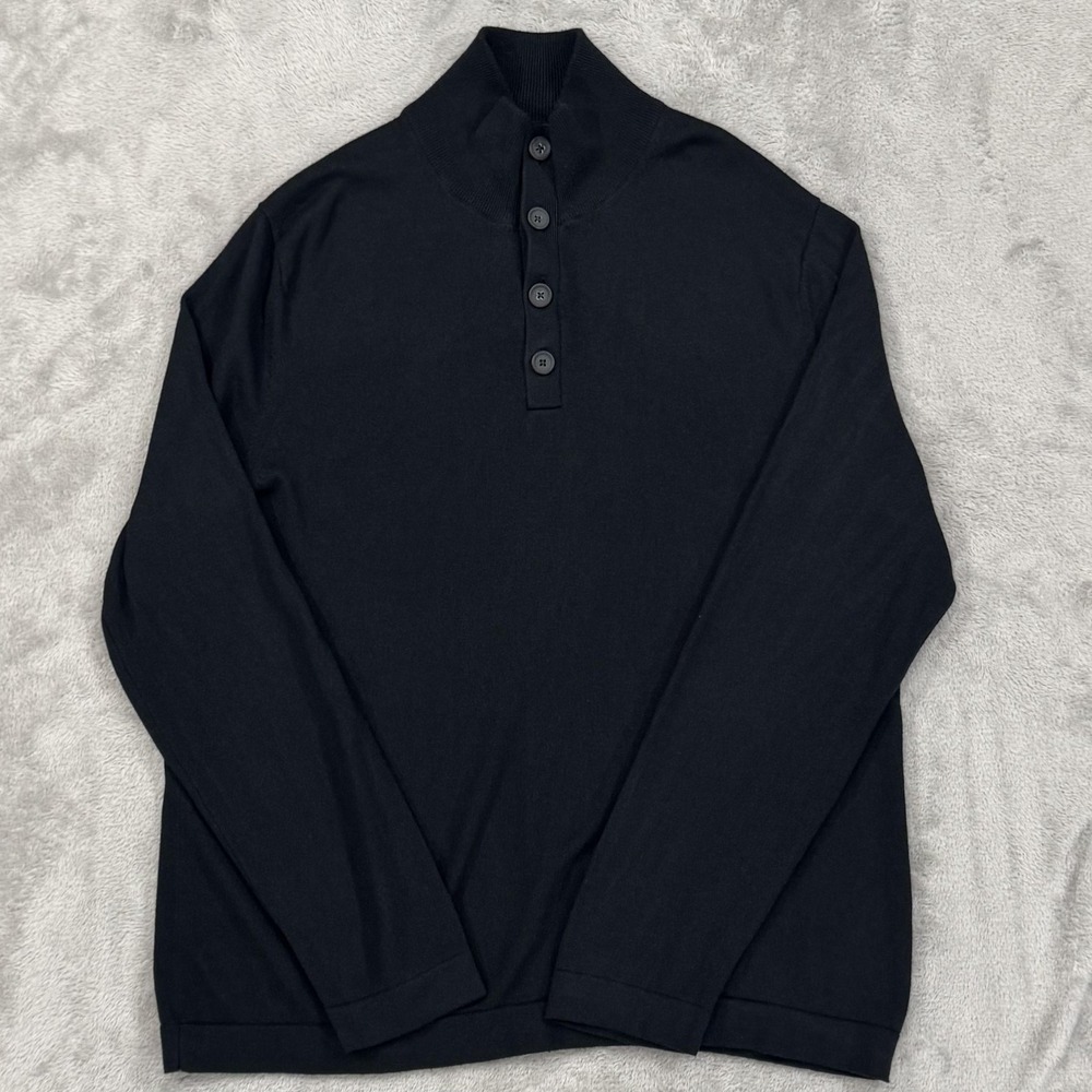 Banana Republic Sweater Mens Large Black Silk Cashmere Mock Neck Comfort Soft